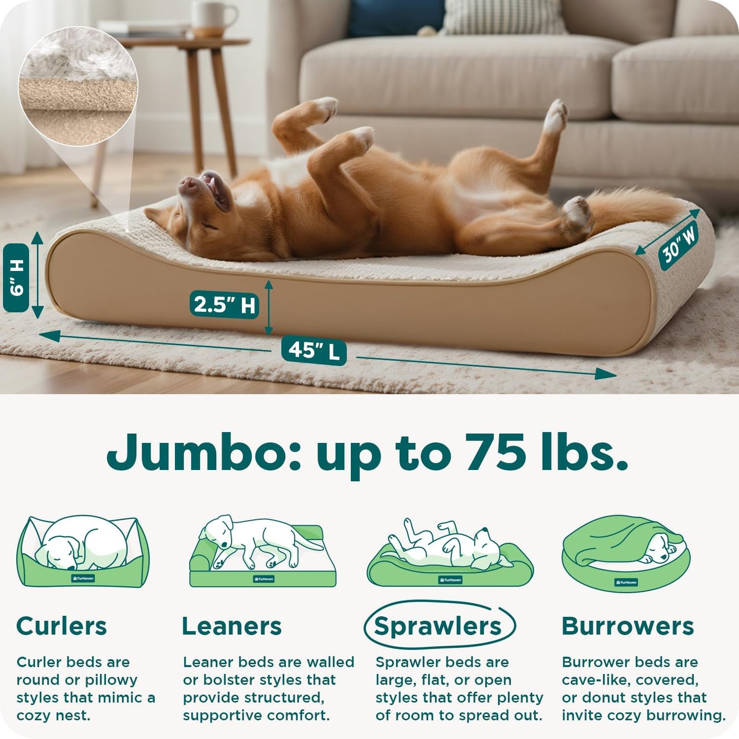 FurHaven Orthopedic Dog Bed for Large Dogs, Luxe Lounger Contour Mattress with Solid Orthopedic Foam Slab for Joint Support, Removable Washable Cover, Jumbo XL, Plush Suede, Cream