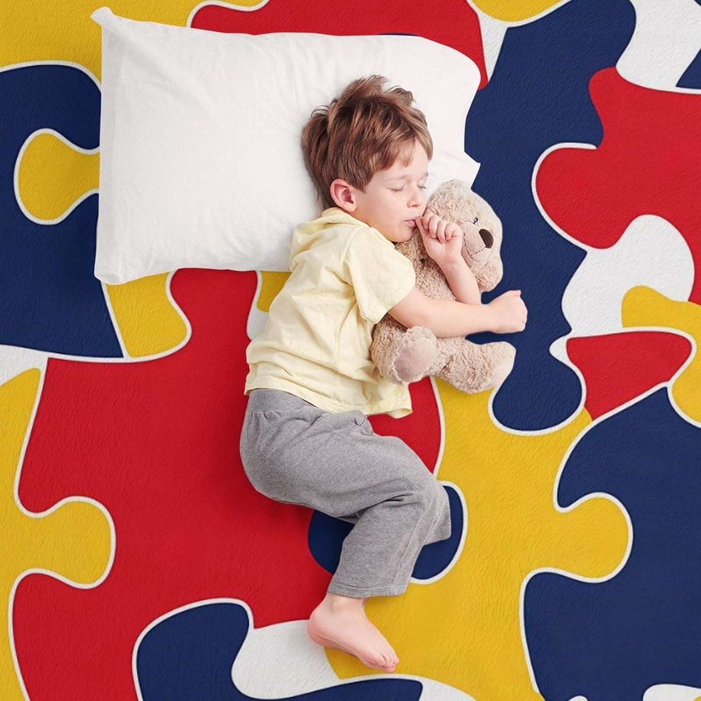 Autism Awareness Puzzle Throw Blanket for Couch Bed Plush Cozy Fuzzy Flannel Blanket for All Season 66"x90"