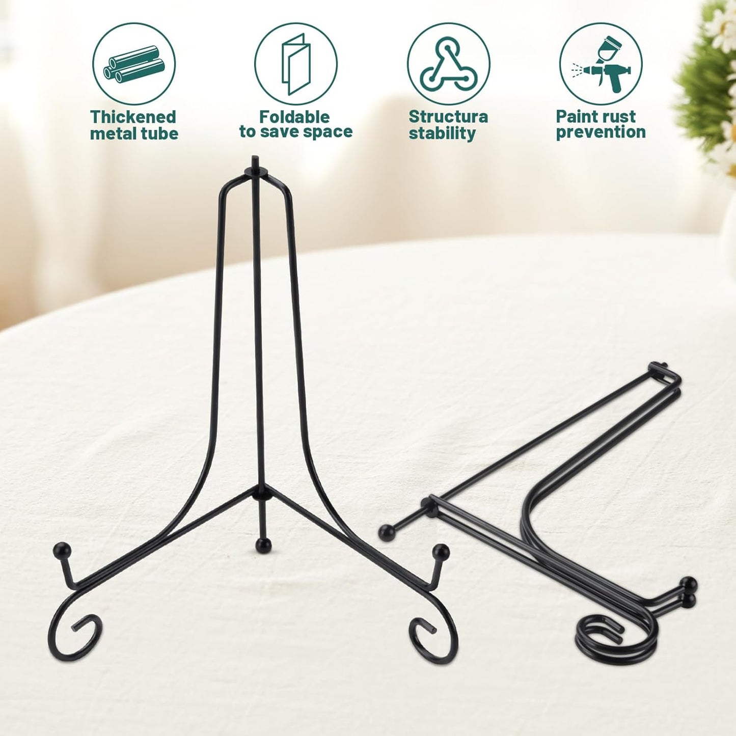 IHKFILAN 4 Pack Iron Display Stand, Metal Plate Stand, Black Foldable Easel Holder for Picture Frame, Photo Frame,Decorative Plate,Dish,Tablet,Book and Tabletop Art(8inch(4pack))