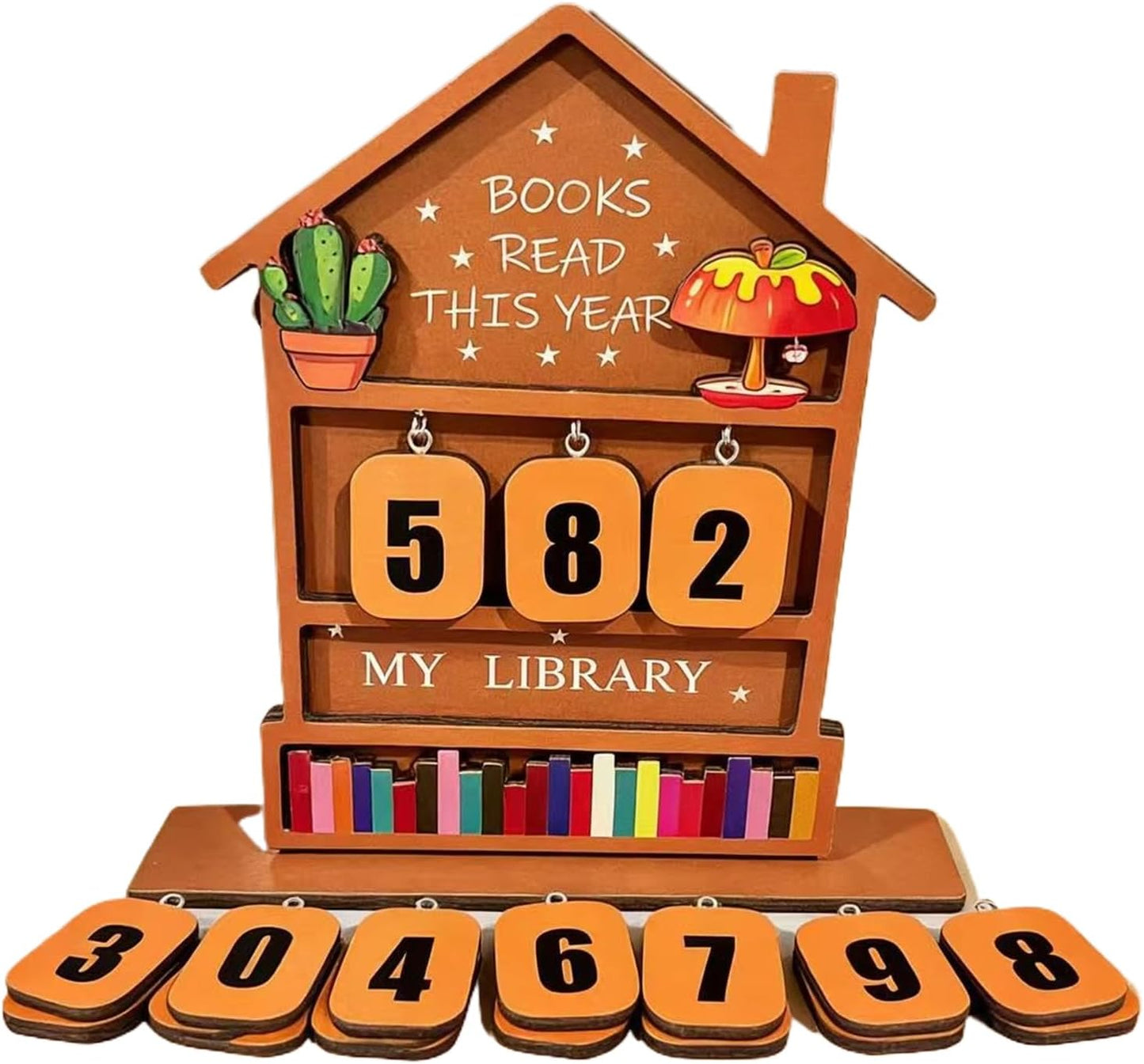 Wooden Book Counter, Rustic Reading Display, Counter Sign with Tracker, Wood Table Sign with Stand, Reading Accessory with Charm, Bookish Gift for Reader Teacher Student Home 7.87x5.91x0.39 Inches