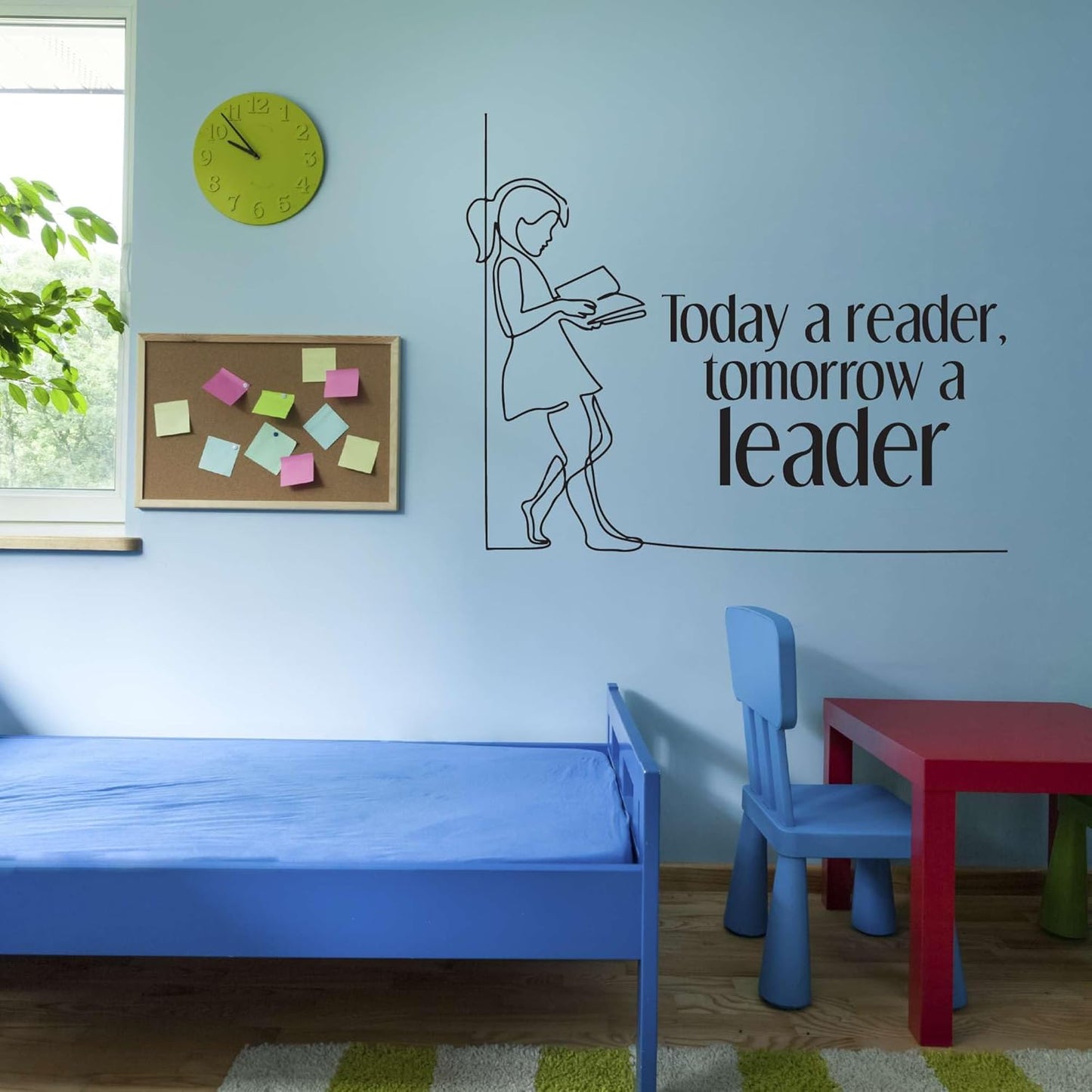 Girls Today a Reader Tomorrow A Leader Educational Quote Wall Decal Decoration Girl Reading Silhouette Book Lovers Quotes Bookish Lasts Years and Easily Removable - Size: 30 in(W) x 24 in(H)