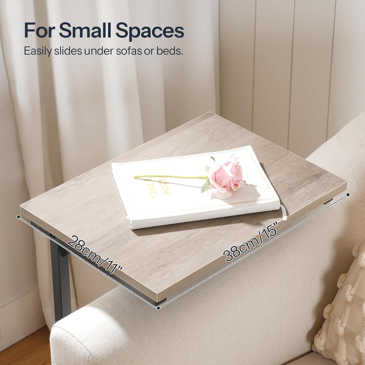 HOOBRO C Shaped End Table for Couch, Adjustable Height Side Table, Sofa Table for Small Spaces, Couch Table that Slide Under, for Living Room, Bedroom, Greige and Black BG71SF01