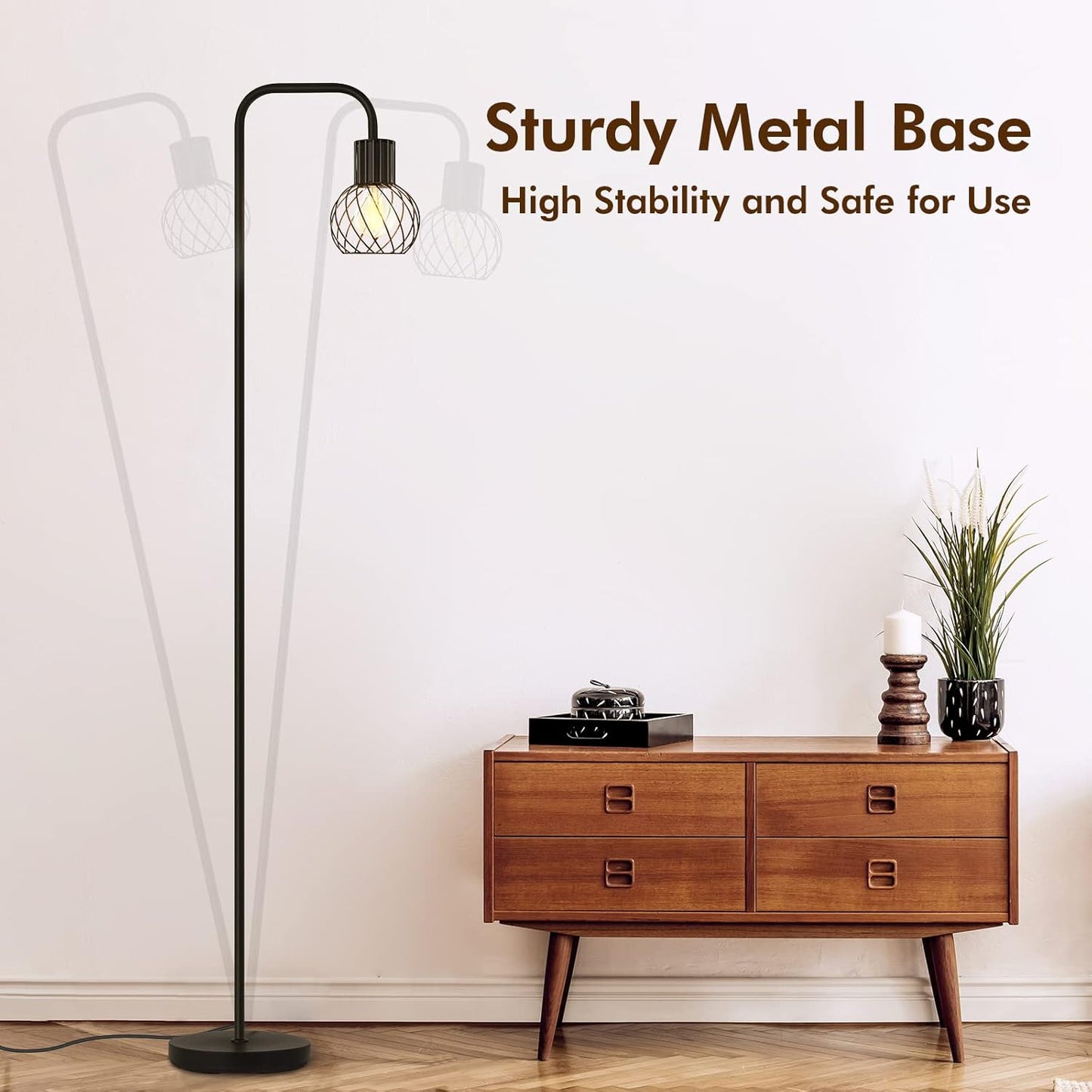 Industrial Floor Lamp, LED Standing Lamp Modern with 6W LED Bulb, Foot Switch, Metal Tall Lamps for Living Room, Bedroom, Office, Vintage Stand Up Light, Minimalist Farmhouse Floor Lamp in Black