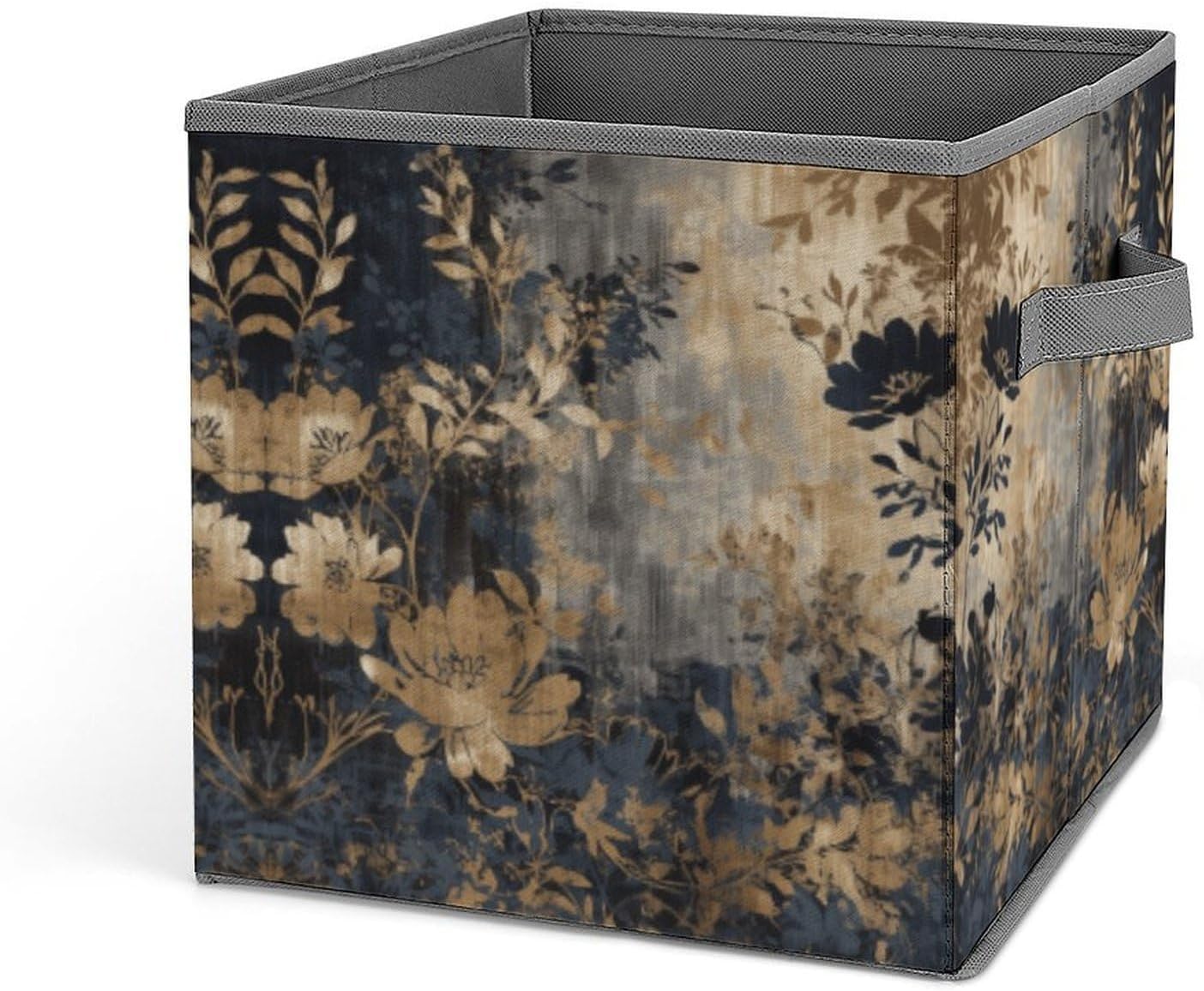 Gold And Black Flowers Storage Bins with Handles Fashion Large Storage Cubes Sturdy Foldable Storage Boxes Space-Saving Storage Baskets for Home Office Clothes Closet Organizers