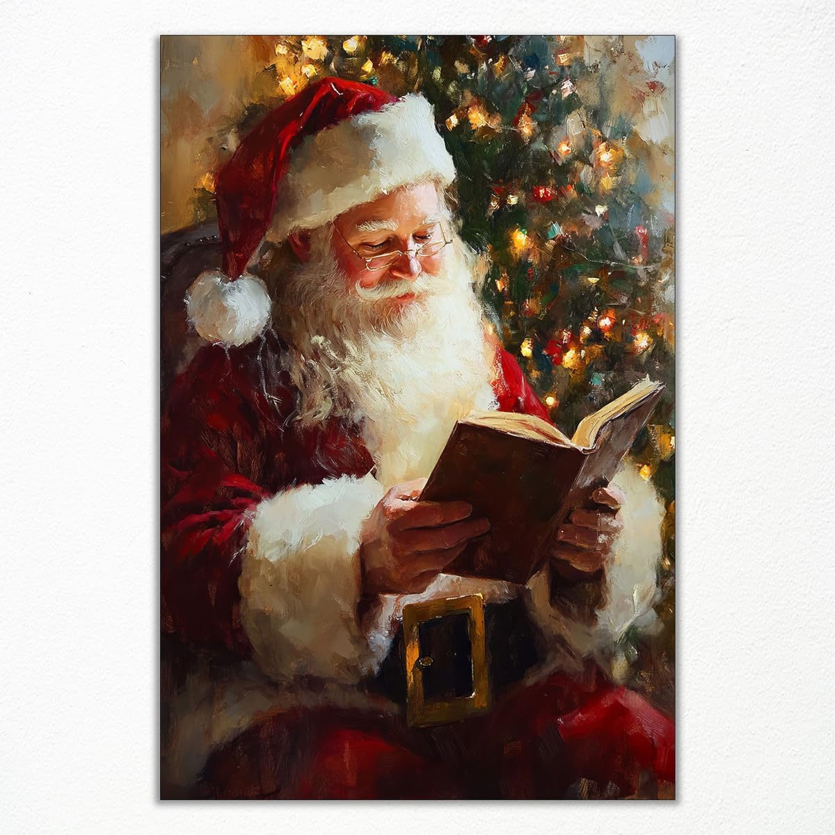 Vintage Christmas Canvas Wall Art, Santa Antique Oil Painting, Santa Claus Reading Booking Poster, Merry Christmas Poster Hobby Lobby Santa Picture, Xmas Wall Decorations Gifts 12x16in Unframed