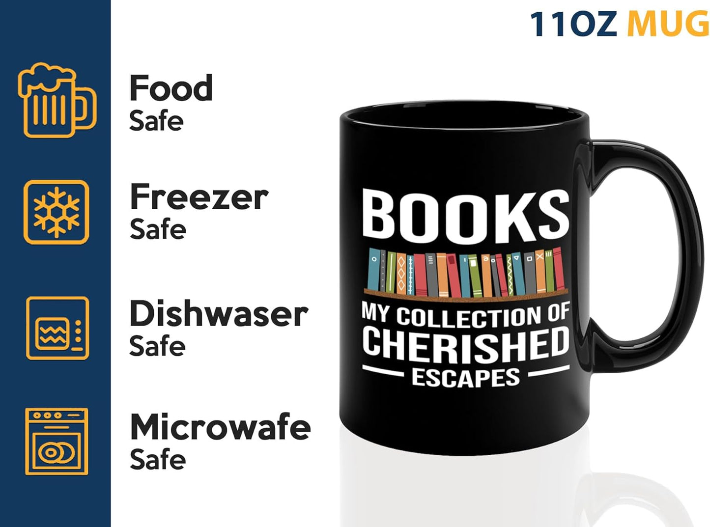 Book Lover Coffee Mug 11oz Black -Cherished Escapes - Writer Editor Bookish Librarian Bibliophile Bookish Grammar Philosophers