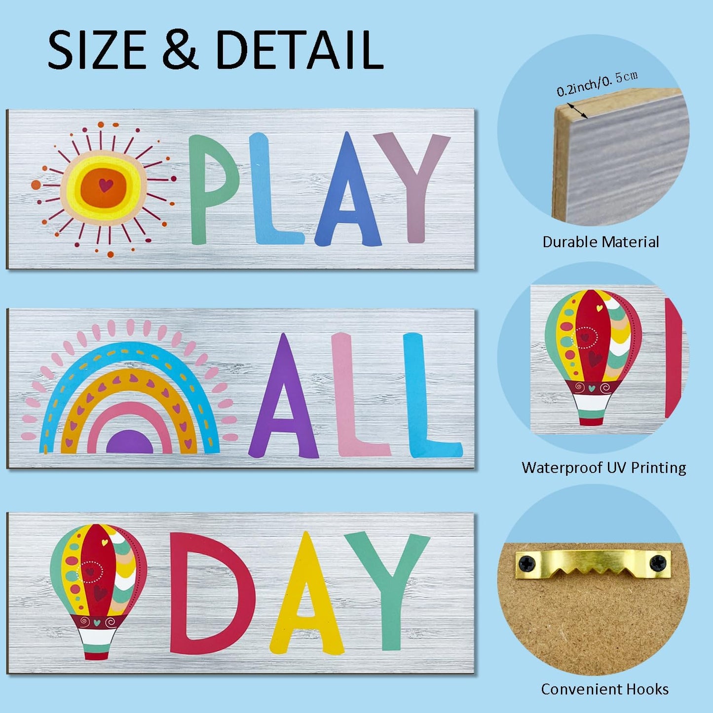 JEKEJIAJIU Play All Day Sign Play All Day Wall Decor Playroom Decor Word Art Wall Decor Kids Plaques Room Decor Reading Book Nook Children Quotes Wall Decor Home Decor