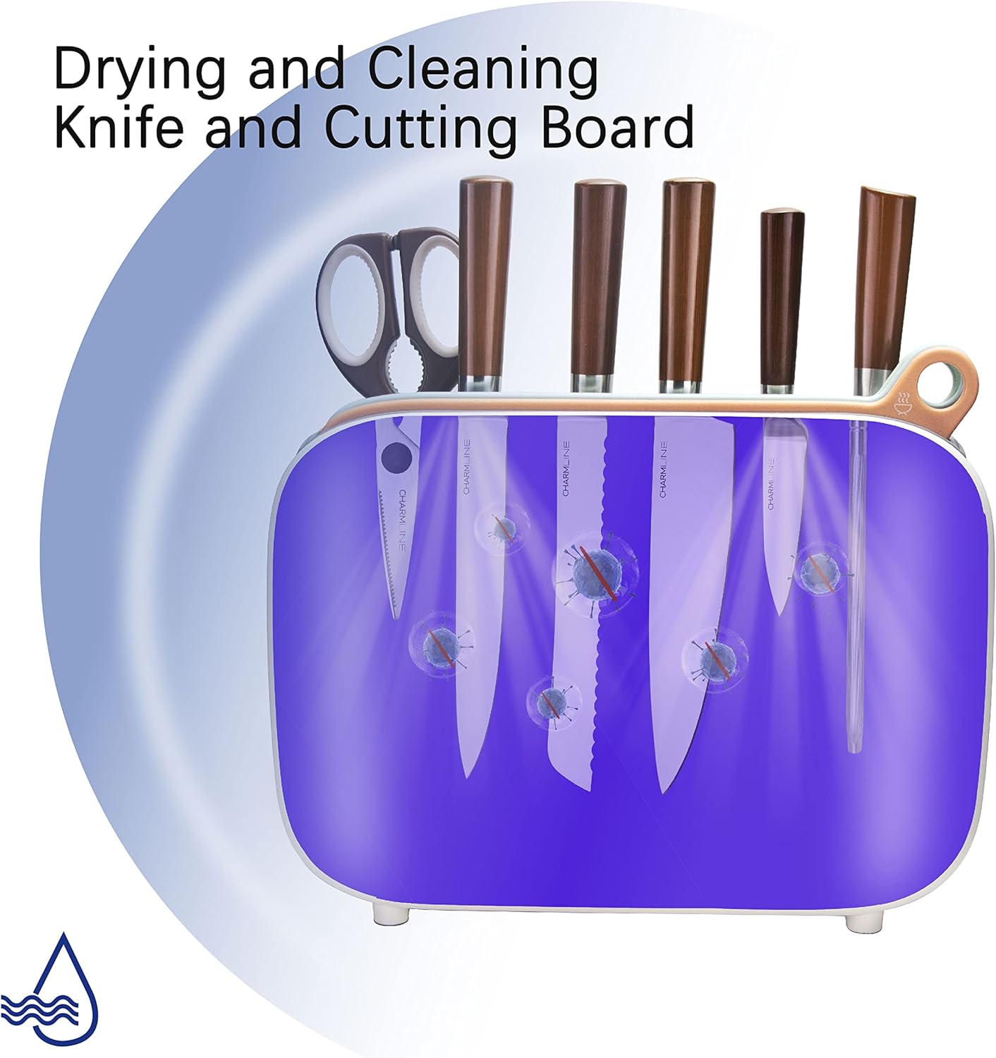 Charmline Smart Cutting Board and Knife Set with Holder, Double Cleaning and Drying Function, Space Saving Smart Home Gadgets, Keeping Kitchen Clean and Tidy, Brown