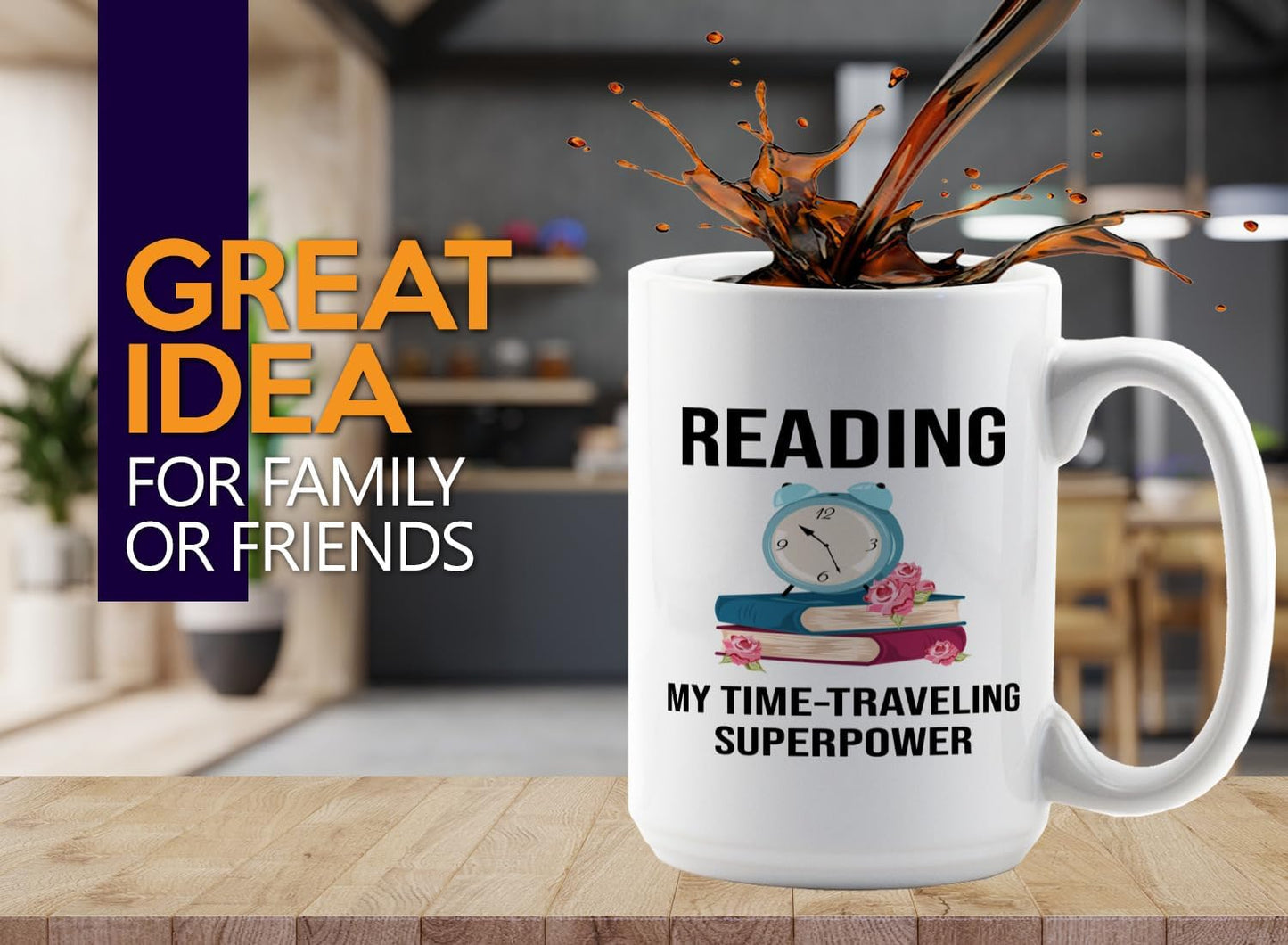 Book Lover Coffee Mug 15oz White -Time-traveling Sprpwr - Gift For Poets Bookish People Bibliophile Librarian Book Club Reader