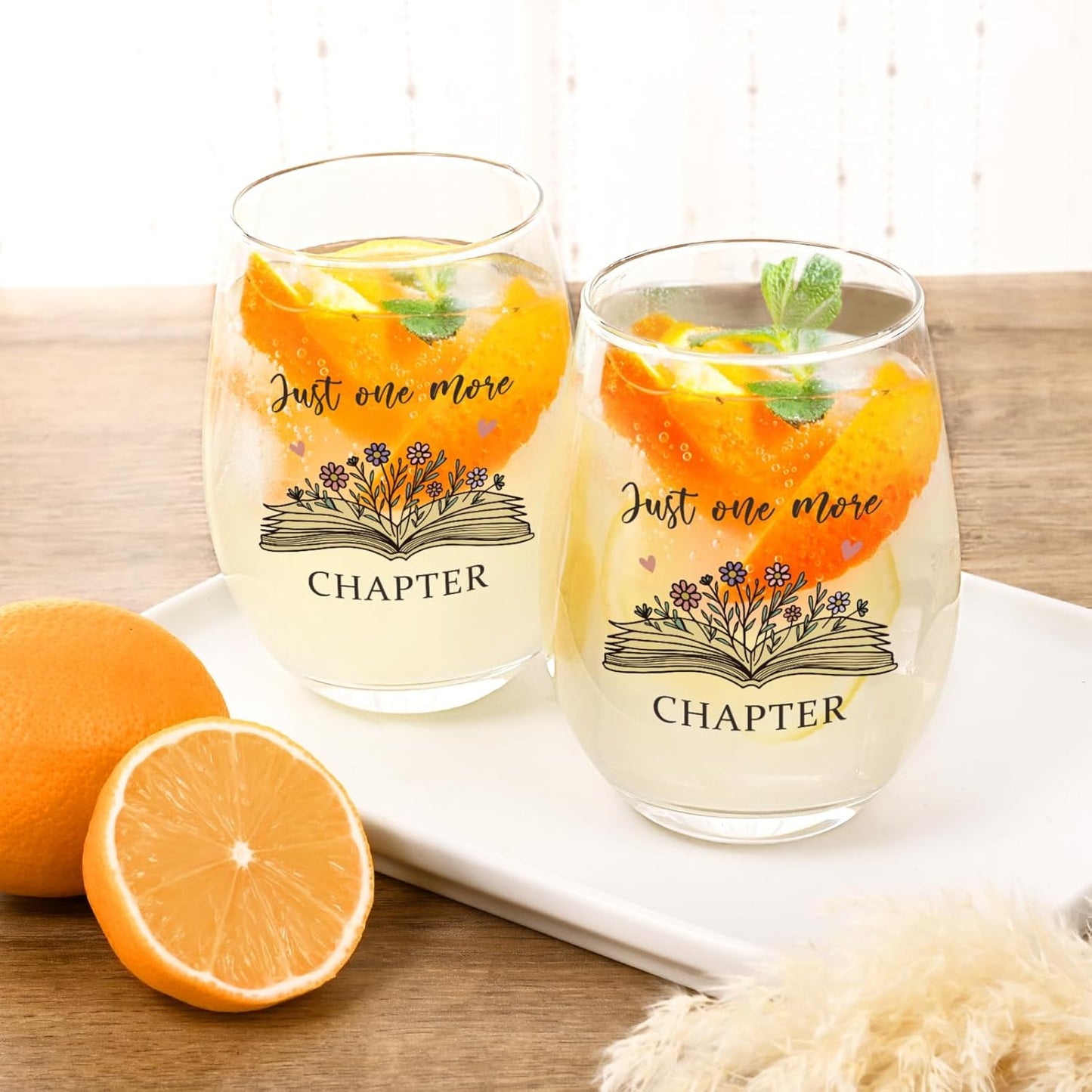 Futtumy Just One More Chaper Wine Glasses 17oz, Book Lovers Gifts, Mothers Day Birthday Christmas Gifts for Book Lovers Women Readers Freinds, Funny Reading Accessories Librarian Bookish