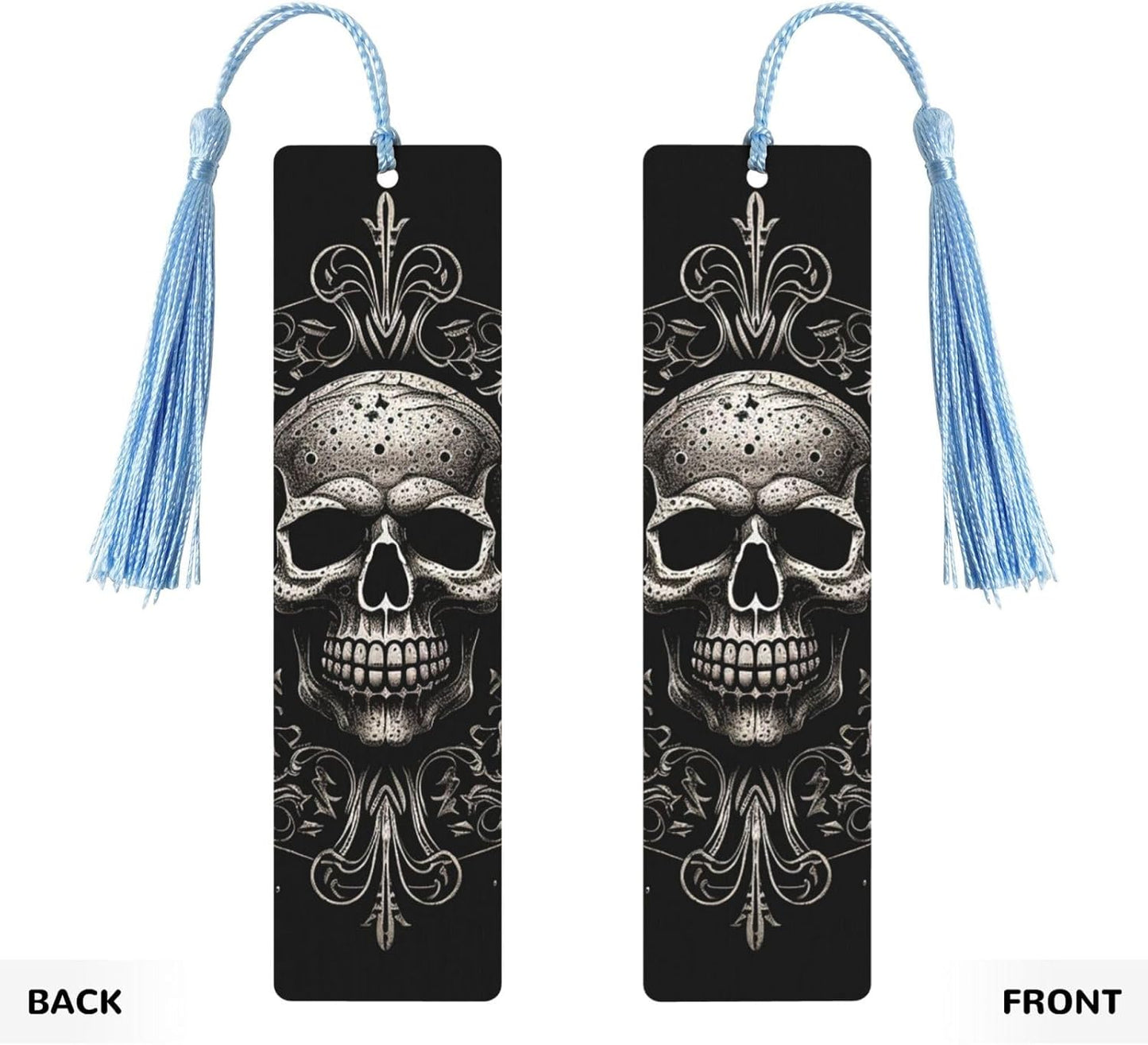 Patterned Skull Bookmarks Gifts for Women Men, Wooden Bookmarks for Book Lovers, Vintage Book Marks Ornaments with Tassel, Unique Personalized Reading Page Markers Sky Blue