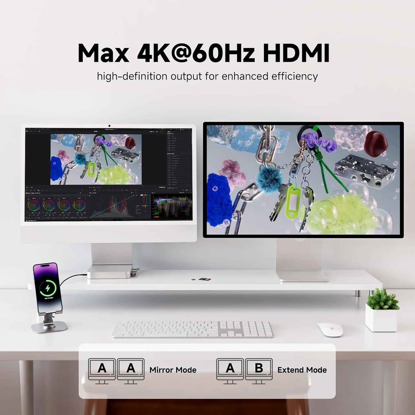 Minisopuru DS802PRO iMac Accessories with 4K@60Hz HDMI, USB C Charging, 2.5GbE, 4TB M.2 SSD Enclosure, USB C Hub for iMac 24 inch M1/M3/M4, iMac Hub with 4 USB, SD/TF, Audio | Silver