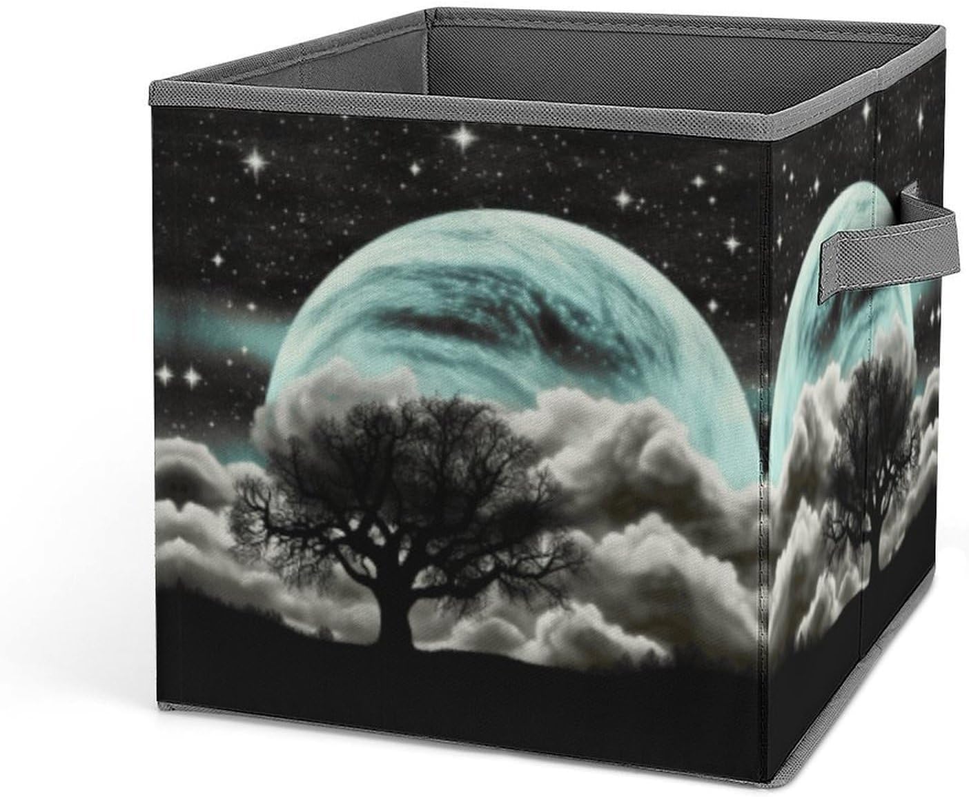 Starry Night Black Tree Art Storage Bins with Handles Fashion Large Storage Cubes Sturdy Foldable Storage Boxes Space-Saving Storage Baskets for Home Office Clothes Closet Organizers