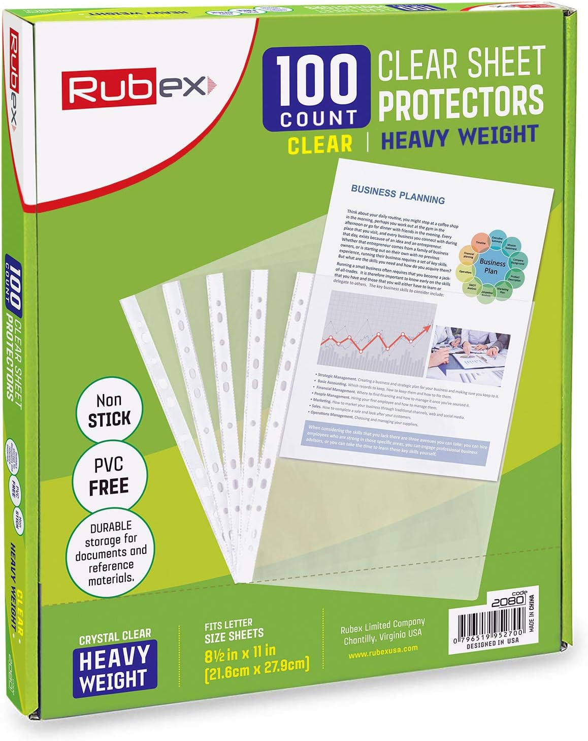 Heavyweight Sheet Protectors, Holds 8.5 x 11 inch Sheets, 9.25 x 11.25 inch Top Loading, Clear, Reinforced 11-Hole, Acid-Free, Archival Safe for Documents and Photos (100 Sheets)