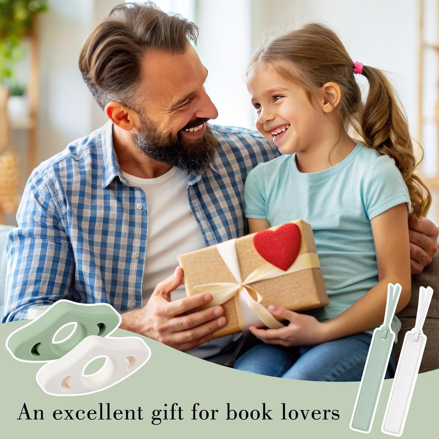 4Pcs Book Page Holder Set, 2Pcs Breathable Silicone Thumb Book Page Holder and 2Pcs Leather Bookmark, Easter Basket Stuffers, Mothers Day Gifts, Reading Accessories for Book Lovers, Readers