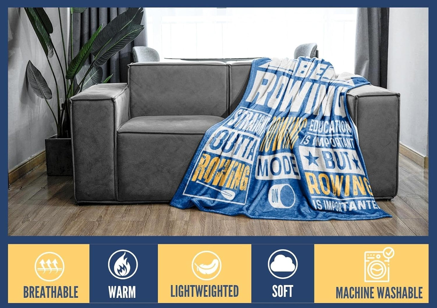 Rowing Gifts Blanket, Boat Flannel Throw Blanket for Men, Funny Unique Birthday for Him 50"*65"