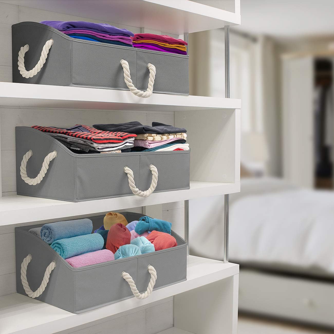 Sorbus Storage Bins [3-Pack] Fabric Storage Baskets, Foldable Closet Organizer Trapezoid Storage Box (Grey)