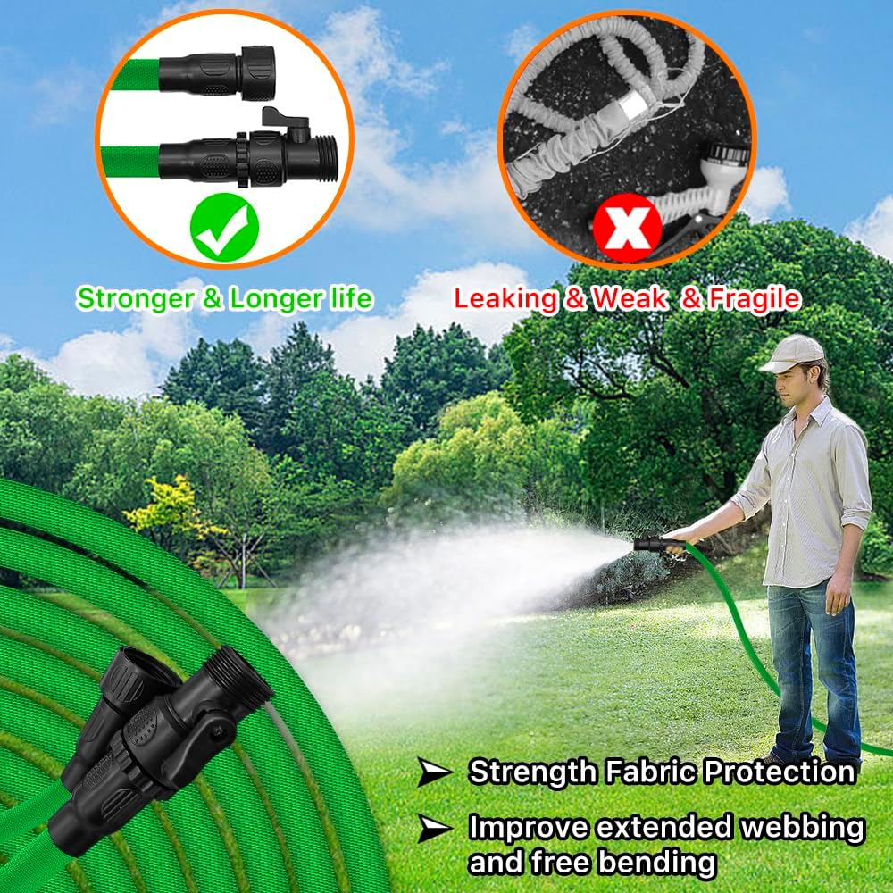 Garden Hose, 75ft Water Hose, Lightweight Outside Lawn Hose, Outdoor Hose for Yard Backyard, Collapsible & Car Wash 3/4" Connectors Manguera de Agua, Yarn Essential Lawn & Garden Watering Equipment