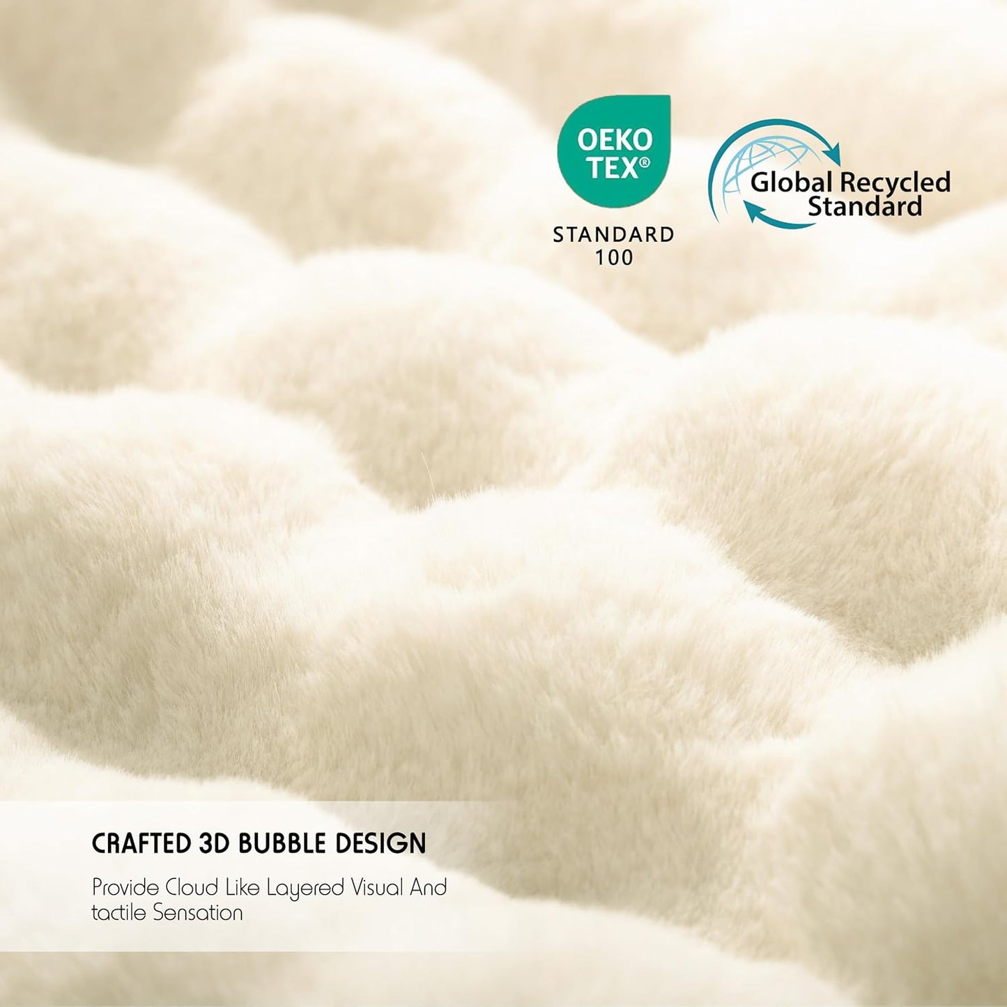 Luxury Faux Fur Throw Blanket, 50"x60" Fluffy Bubble Blanket, 1000GSM Ultra Soft Reversible Rabbit Fur Blanket for Couch Sofa, Cream White