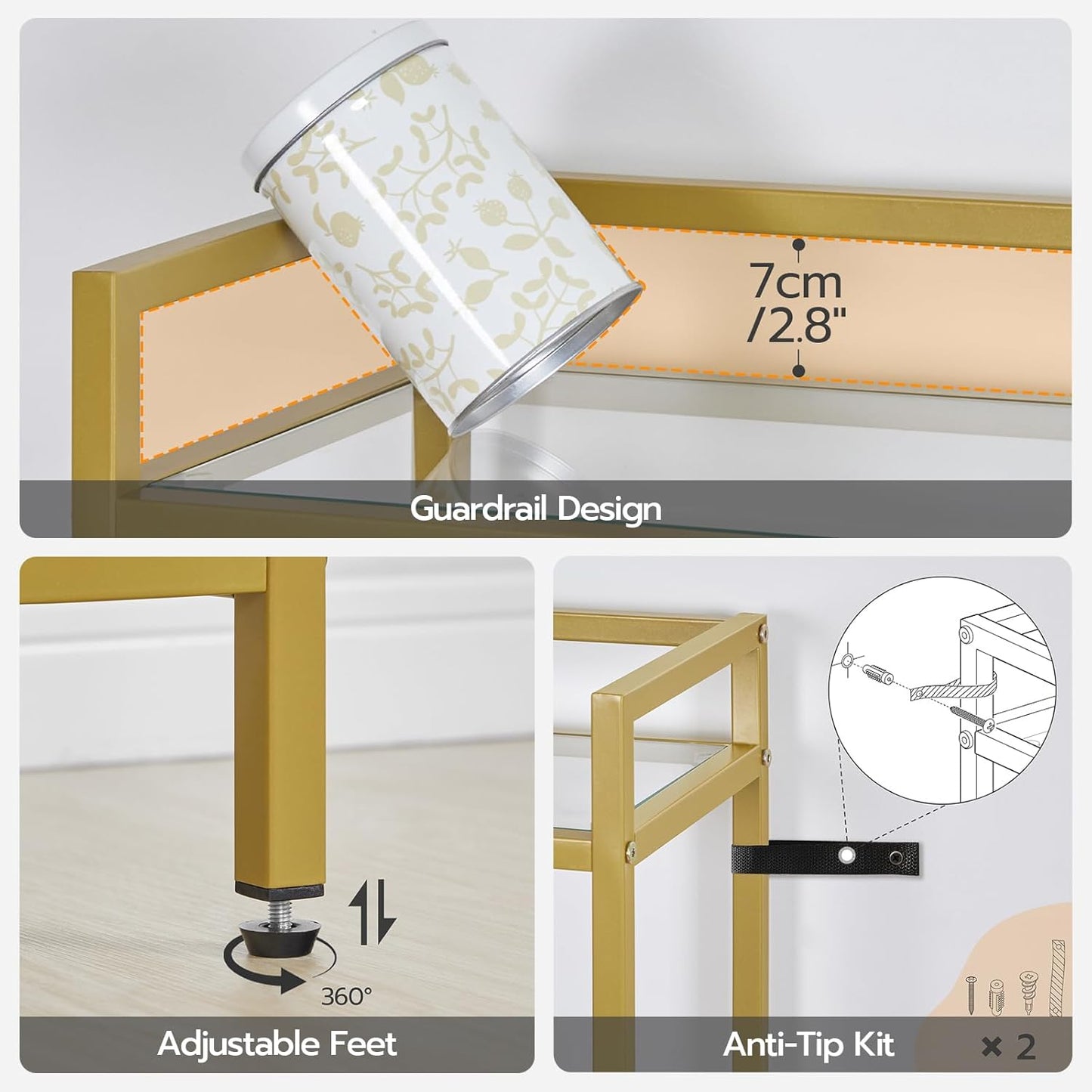 HOOBRO 5-Tier Gold Shelf, Narrow Book Shelf, Display Cabinet with Glass Bookcase, Corner Shelf Storage for Small Spaces, for Home Office, Living Room, Bedroom, Gold GD45SJ01