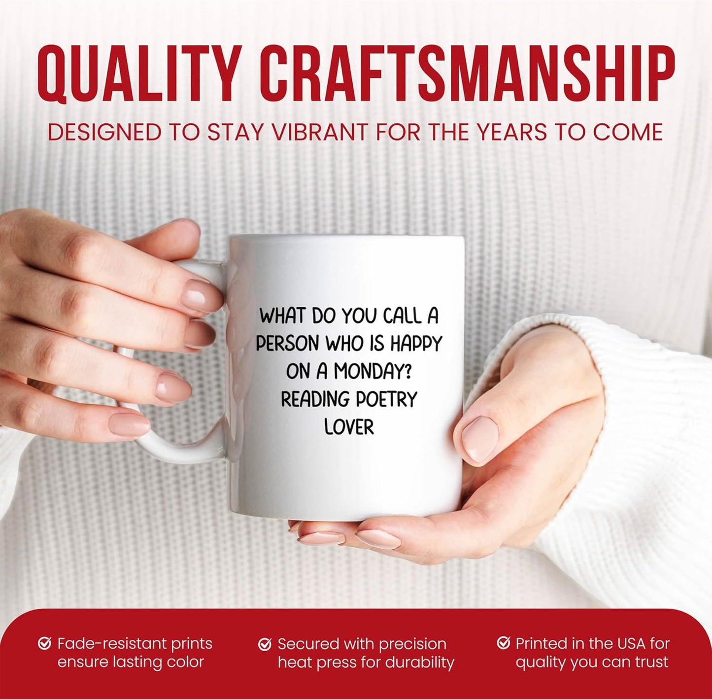 Happy Reading Poetry Lover Mug - Literary Enthusiast Coffee Cup - Bookworm Funny Gift From Friends - Verse Tea Mugs - Fan Cups - 11 Oz Ceramic Gifts For Literature Lovers, Birthday, Him, Her