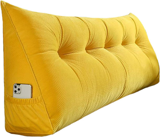 Bed Wedge Pillow for Headboard Back Cushion for Queen Size Bed Lumbar Support Pillow Reading Pillows for Bed Back Support with Removable Cover Washable ( Color : Yellow , Size : 59 x 8 x 19 inch )