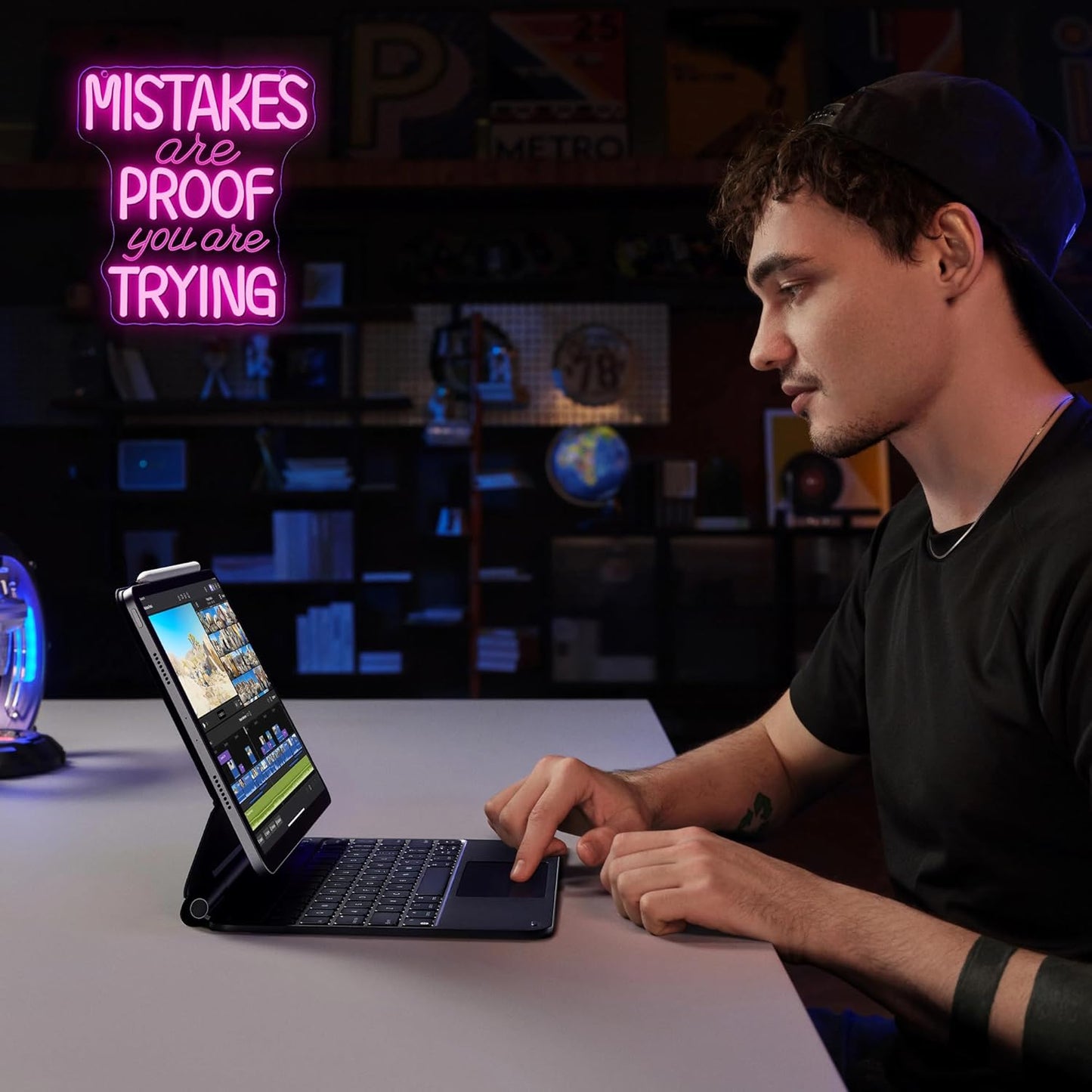 Allball Mistakes Are Proof You Are Trying Neon Sign, Motivational Neon Sign USB Powered LED Dimmable, for Classroom Office Children Room Bedroom Living Room Sign, Graduation Gift(11.8 * 11 In)