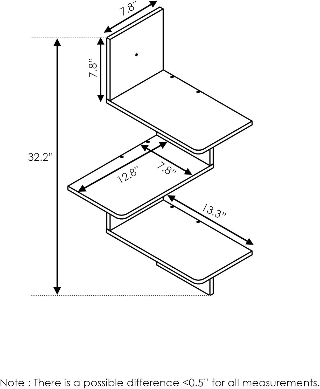 Furinno Rossi Wall Mounted Shelves, 3-Tier Rectangle, Espresso/Black
