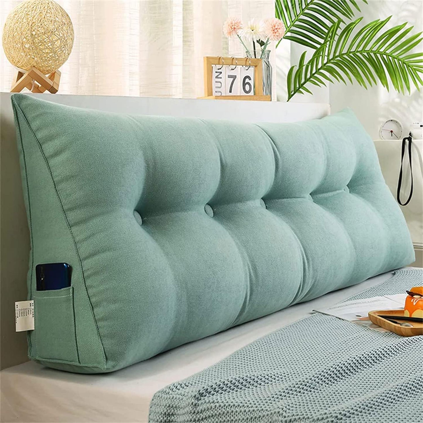 Solid Color Triangular Headboard Pillow, Triangle Cushion Reading Pillow,Bolster Positioning Support Wedge Pillow Removable(Size:180x20x50cm(70x7.8x20),Color:Light Green)