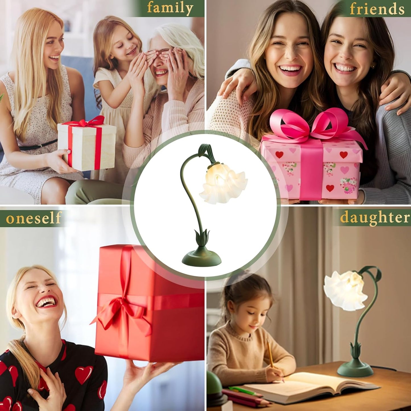 FVTLED Cute Flower Table Lamp, Bedside Vintage Flower Lamp with LED Bulb, 3 Colors Temperature Flower Lamp for Bedroom Living Room Bedside Desk Reading Lighting Table Lamps Home Decoration（Green）