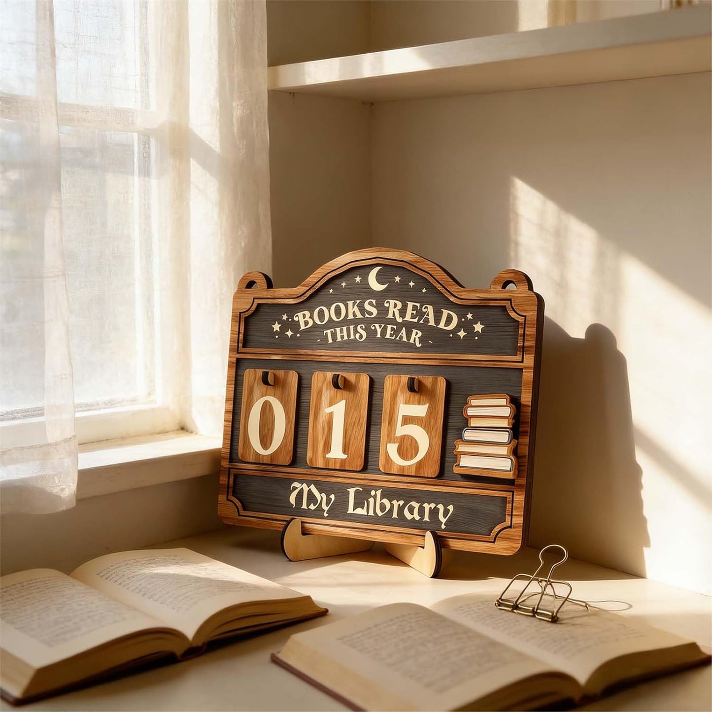 Books Read This Year Counter, Book Tracker for Home Library Decor, Book Counter Book Lover Gift for Librarian Reader Teacher, Bookshelf Decor Wall Art