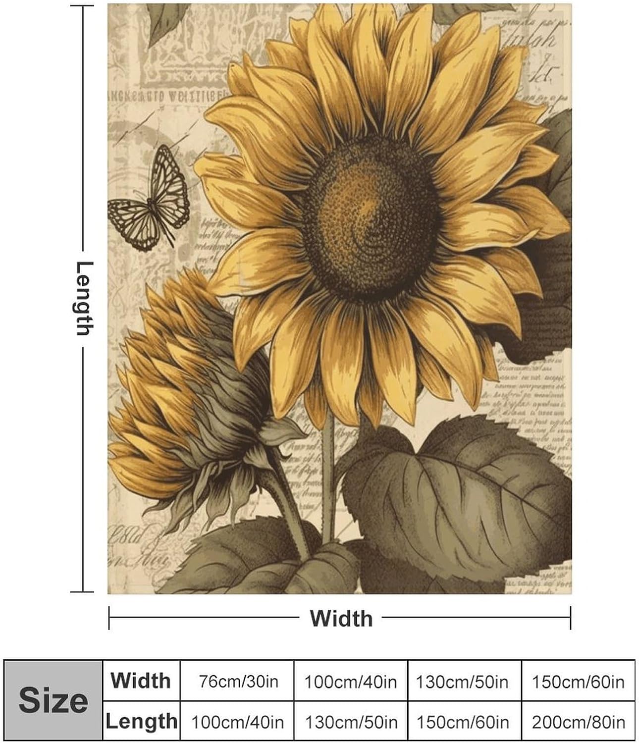 Retro Sunflower Throw Blanket for Couch Super Soft Warm Lightweight Throw Blankets Cozy Flannel Bed Blanket Cute Decorative Blankets for All Seasons Home Decor Gift 60"*80"（150 * 200cm）