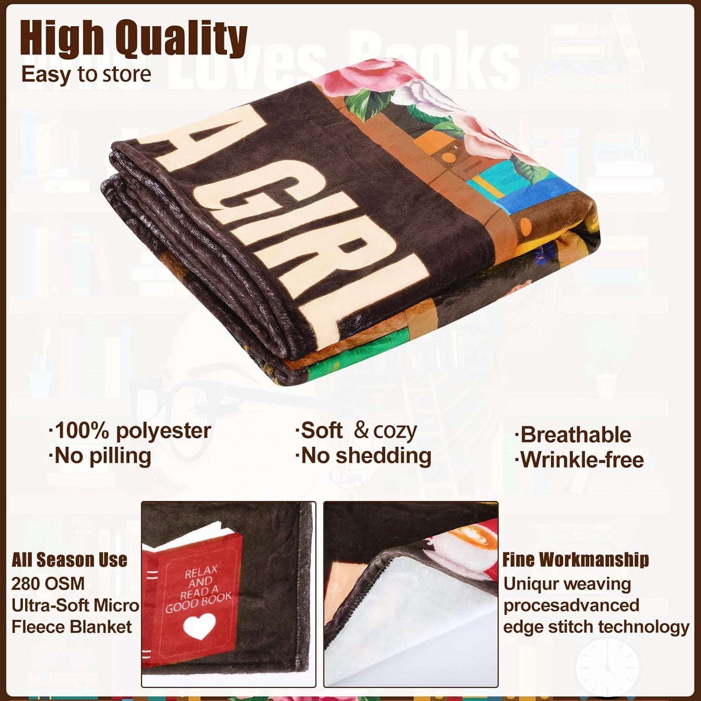 Book Lovers Gifts Blanket-Just a Girl Who Loves Books Throw Blanket,Reading Blanket for Book Lovers,Book Club Gifts for Readers Women Librarian Christmas Birthday Graduation Appreciation Present 60x50