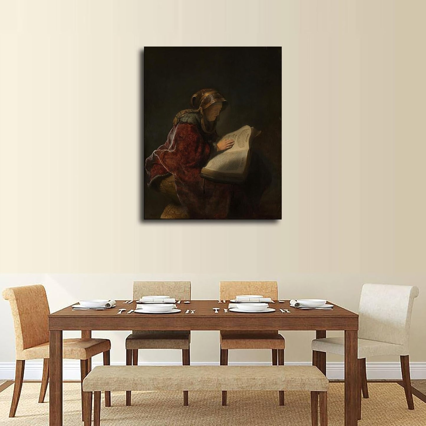 Old Woman Reading Probably The Prophetess Anna Poster Canvas Painting Wall Art Picture Gift Bedroom Home Aesthetic Decoration (Framed,12×16inch)