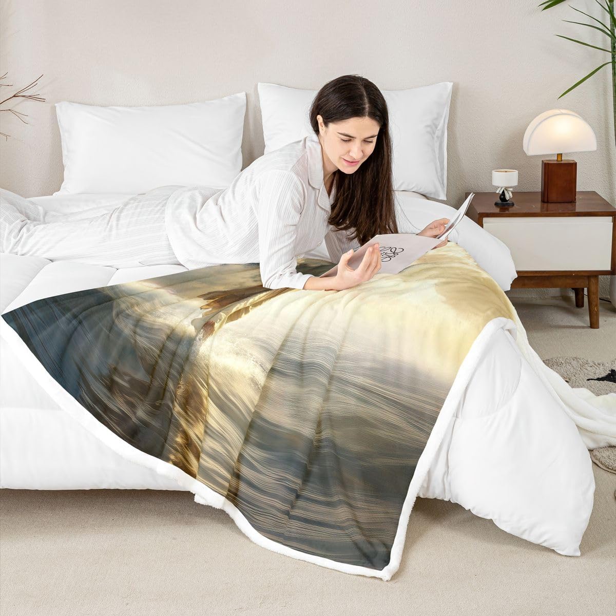 Manfei God Walking on Water Kids Throw Blanket,Western Faith Bible Verse Bed Blanket,Spiritual Modern Artwork Girls Boys Sofa Decor,Yellow Gray Fuzzy Blanket,40 x 50 Inches