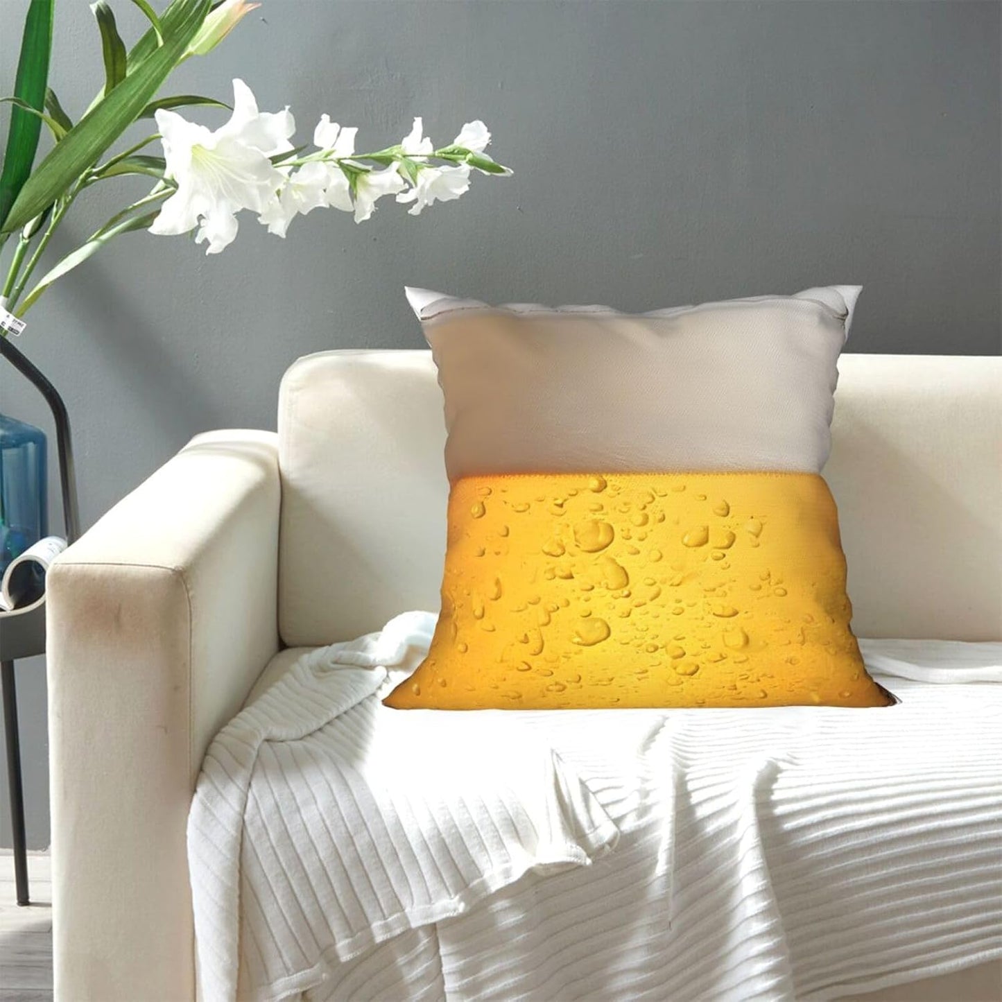 All-Season Square Pillow Covers 18"X18", Beer Bubble, Decorative Throw Pillow Covers for Sofa Bed Couch, Hidden Zipper Cushion Cover, Square Lumbar & Accent Pillowcases for Home Decor