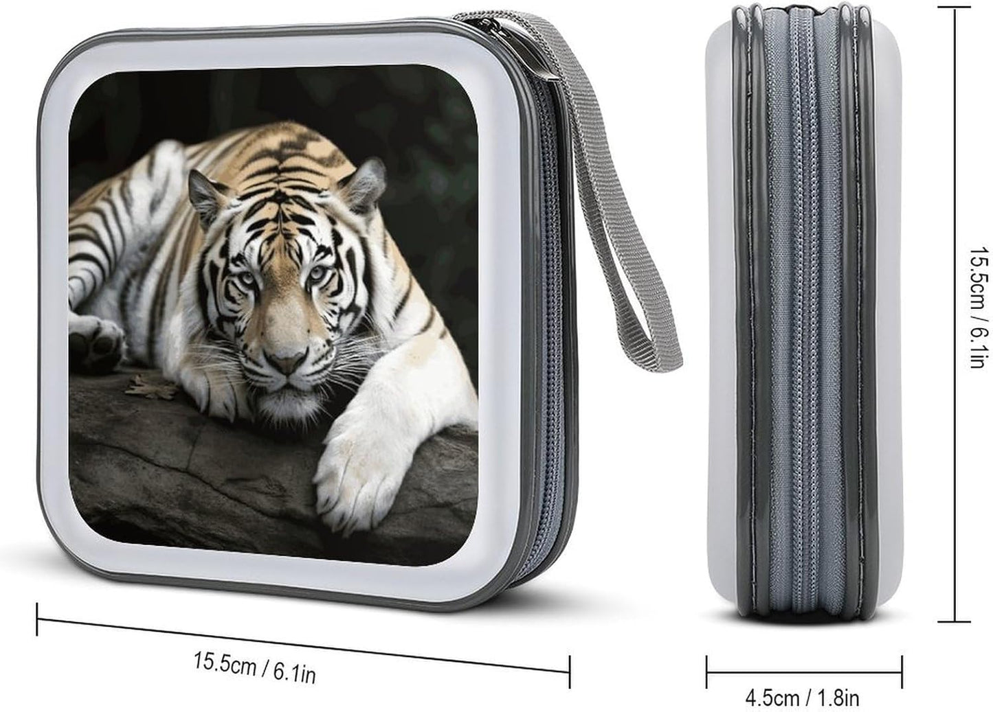 Tiger Lie On Rock CD Case 40 Capacity Case Zipper CD Collection Bag with Handles Cover DVD Storage Hard Plastic DVD Disc Cases Storage Binder for Car Home Office Travel
