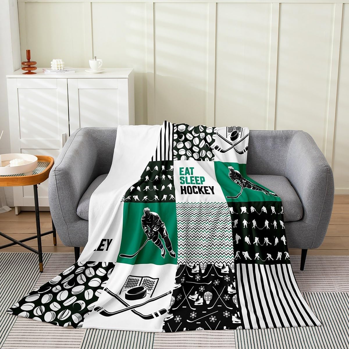Erosebridal Ice Hockey Blanket for Kids Teens,Boys Hockey Throw Blanket Throw 50x60,Hockey Puck Fleece Blanket All Season,Winter Sports Ball Game Bed Blanket Home Room Decor