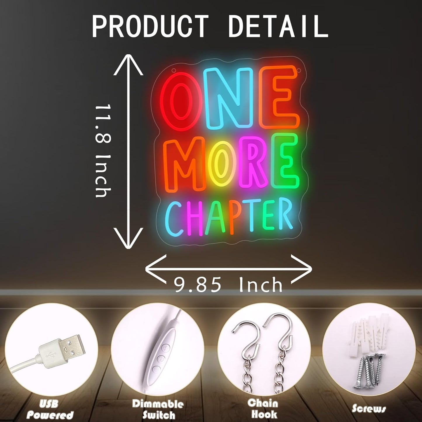One More Chapter Neon Sign – USB Powered LED Library Light for Bedroom, Reading Nook, Man Cave – Book Decor & One More Chapter Library Lights for Book Lovers Gifts