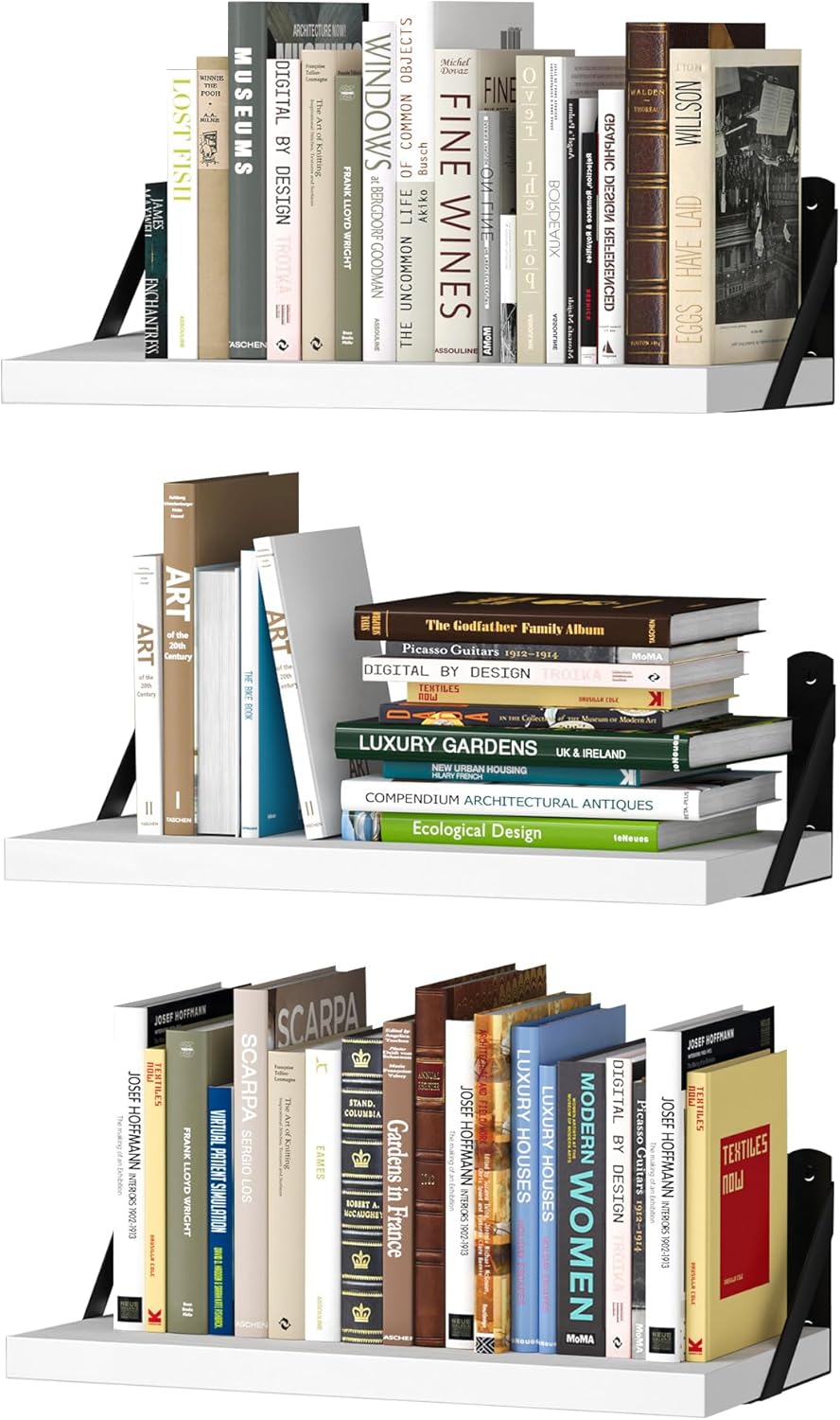 upsimples 15.7 Inches Floating Book Shelves for Wall, Wood Shelves for Living Room, Bathroom, Bedroom, Kitchen Storage and Decoration, White