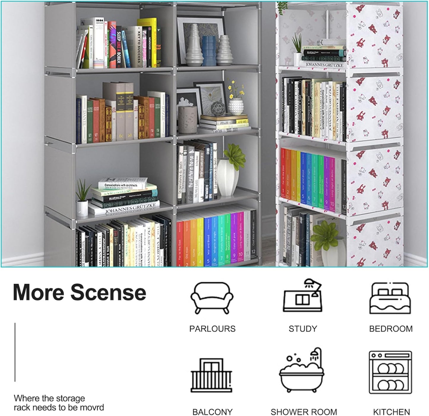 Book Shelf, 6 Tier 5 Cubes Modern Bookshelf, Non-Woven Fabric Book Shelves with Metal Pipe Frame Heavy Duty 61" Tall Narrow Bookcases Unit Cube Storage Display for Bedroom