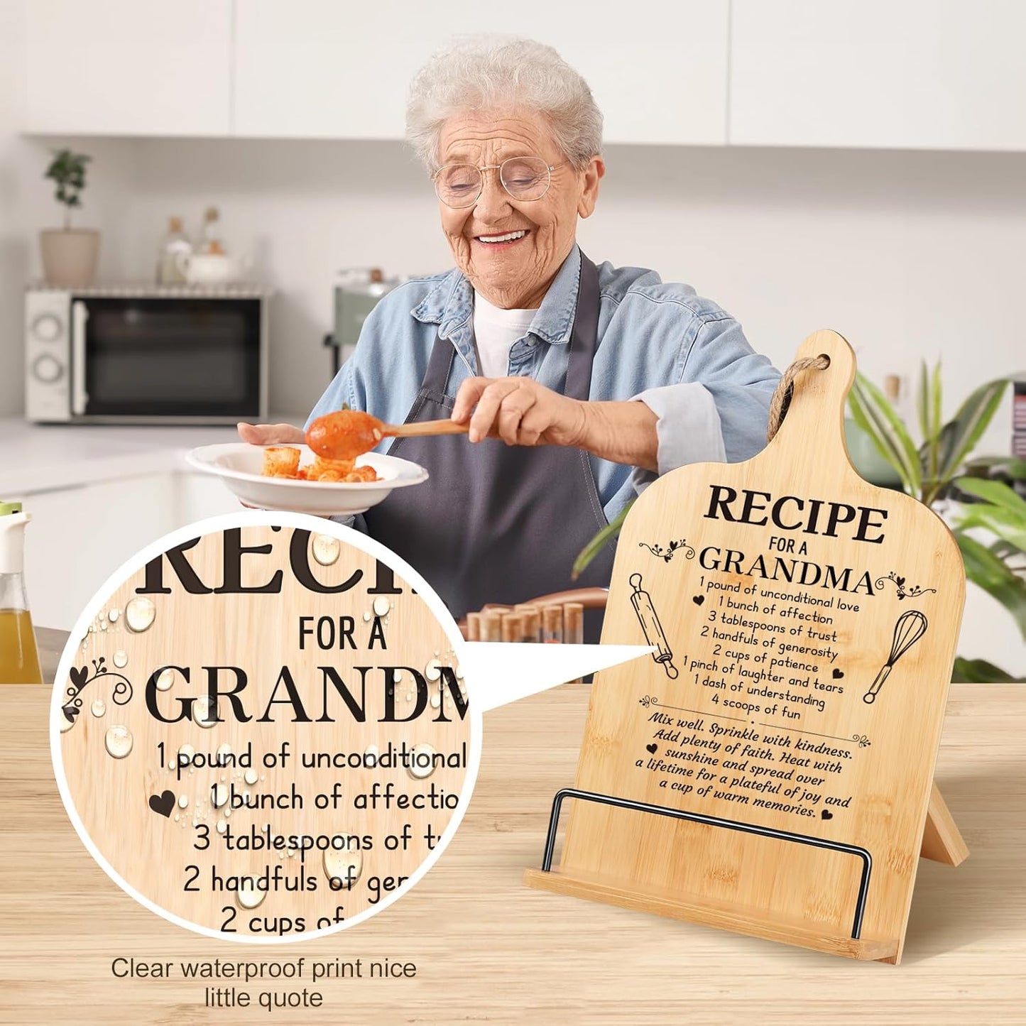Christmas Gifts for Grandma Retirement Gifts Cookbook Stand Bamboo Recipe Book Holder Kitchen Gifts for Women Adjustable Non-Slip Cook Book Stand for Kitchen Counter