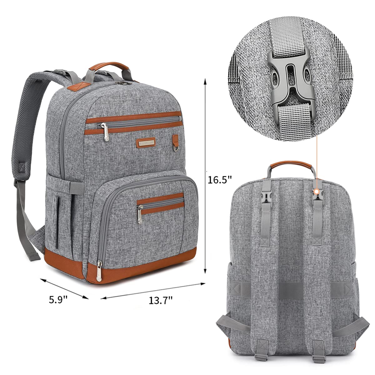 Diaper Bag Backpack, Large Baby Nappy Bags with Portable Changing Pad for Boys and GirlsMultifunction Travel Baby Bag for Moms Dads, Shower Gifts Waterproof and Stylish，Grey