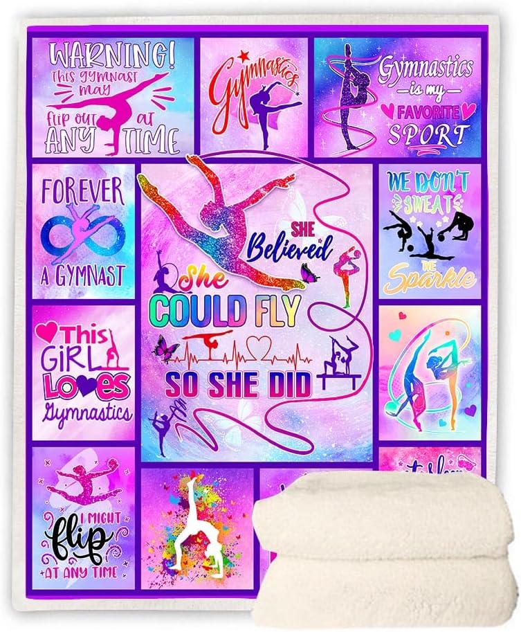 TRIKPTEY Gymnastics Blanket, 60x50inch, Polyester Fleece, Lightweight, Breathable, Throw Blanket for Girls, Teens, Womens, Inspirational Gift