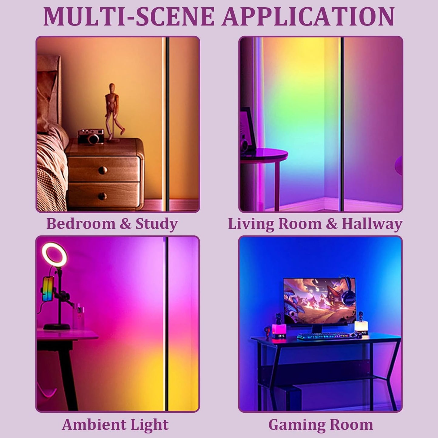 Floor Lamp, 2-in-1 LED Read Task & Atmosphere Light with App Control, 360° Flexible Gooseneck, Music Sync, Dimmable Ambient Lighting for Desk, Bedroom, Gaming Room, USB Powered