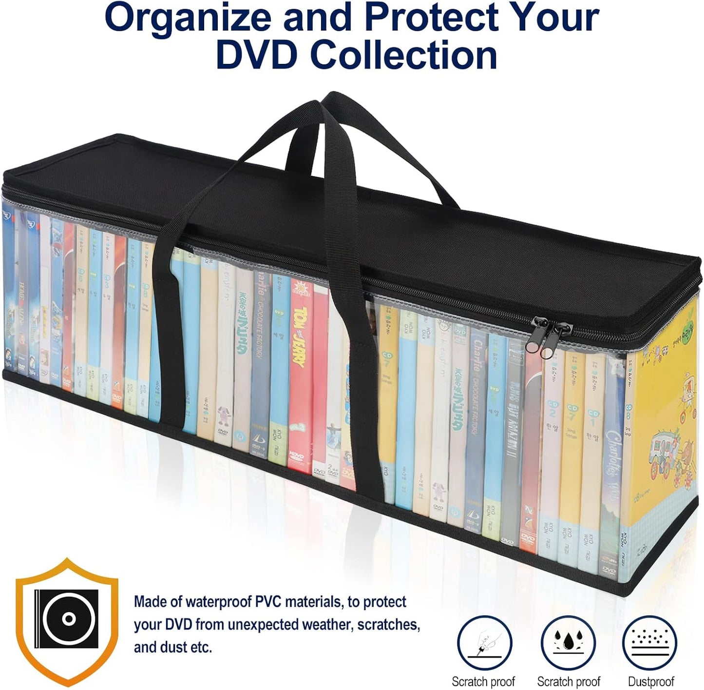 CCidea DVD Storage Bags (Set of 2) Clear PVC Media Holder Case with Handles for DVDs/CDs/VHS Box/Blu Ray Disc/Movie Cases/Video Games Discs - Each Bag Holds up to 40 DVDs