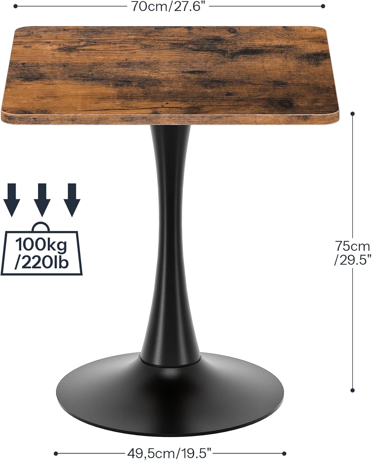 HOOBRO Dining Table, Square Dining Table for 2, 27.6" Dining Room Table for Small Spaces, Tulip Kitchen Table,Anti-Slip Heavy Base, Easy to Assemble, for Living Room, Kitchen, Rustic Brown BF18CZ01
