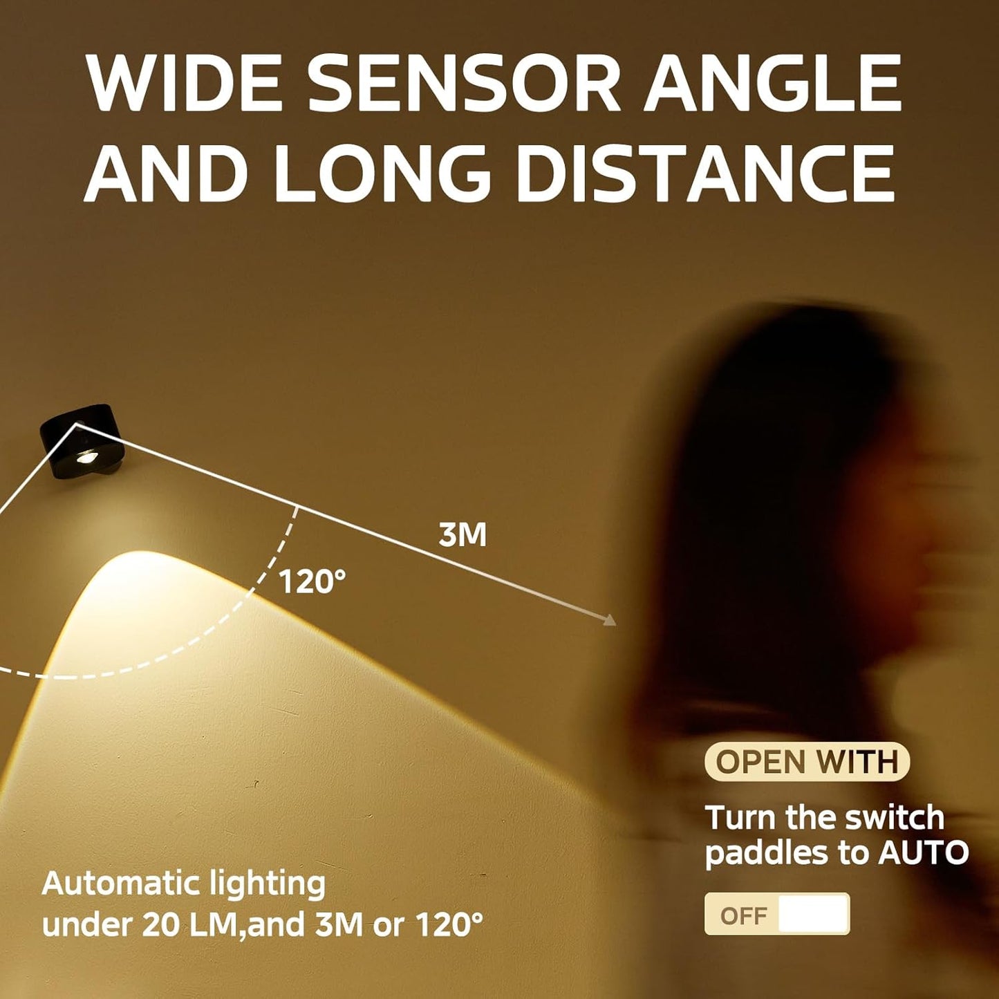 Midea Motion Sensor Wall Mounted Light Indoor,Wireless Dimmiable Wall Sconce with Rechargeable Battery Operated for Reading Room/Hallway/Stairway/Bedroom Besides