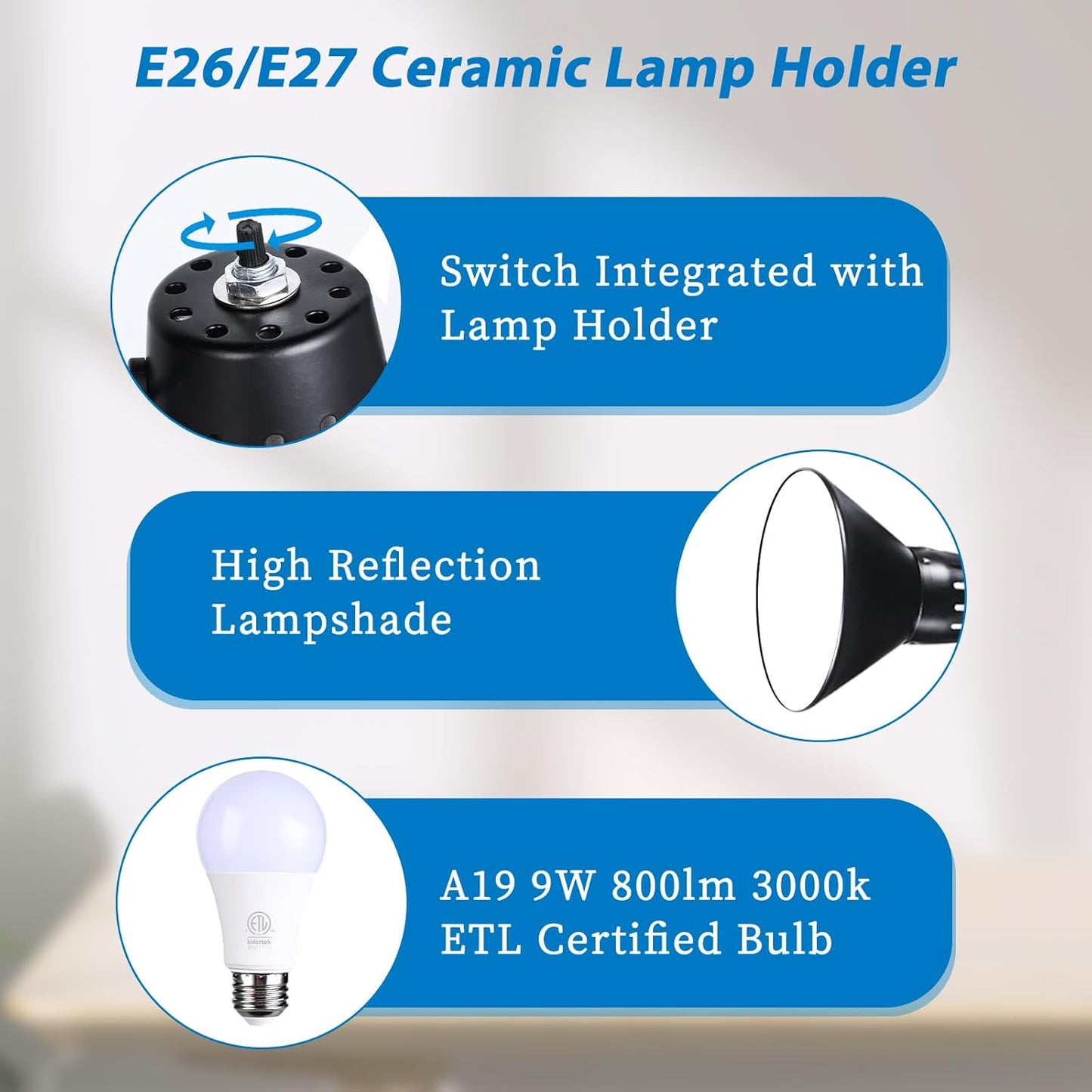 Swing Arm Desk Lamp for Home Office 360°Adjustable,Tall Metal Clamp on lamp with Bulb,Eye-Caring Clip on Desk Light for Computer Work Study Reading and Drafting