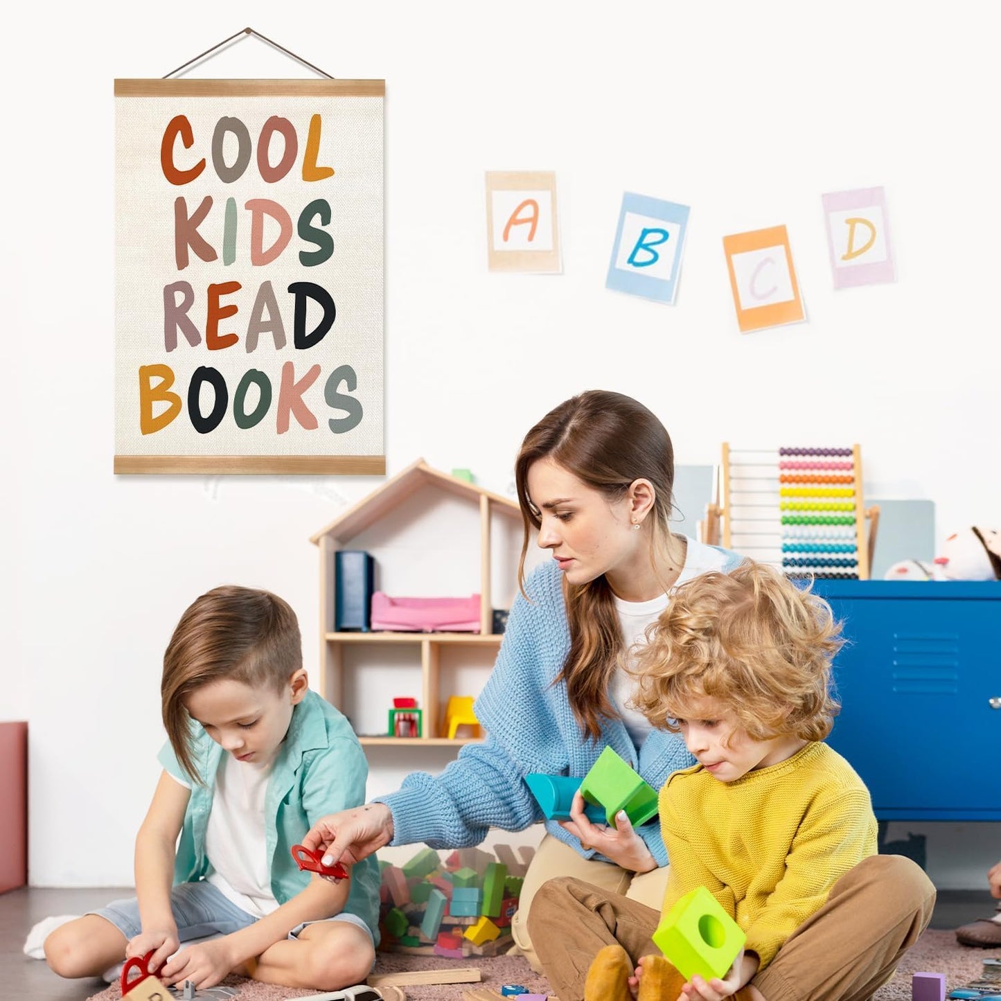 ZTGDA Cool Kids Read Books Wall Art Poster, Boho Reading Corner Wall Decor, Reading Nook Canvas Poster for Classroom Library Playroom Nursery,Kids Room Decor 12x16Inch